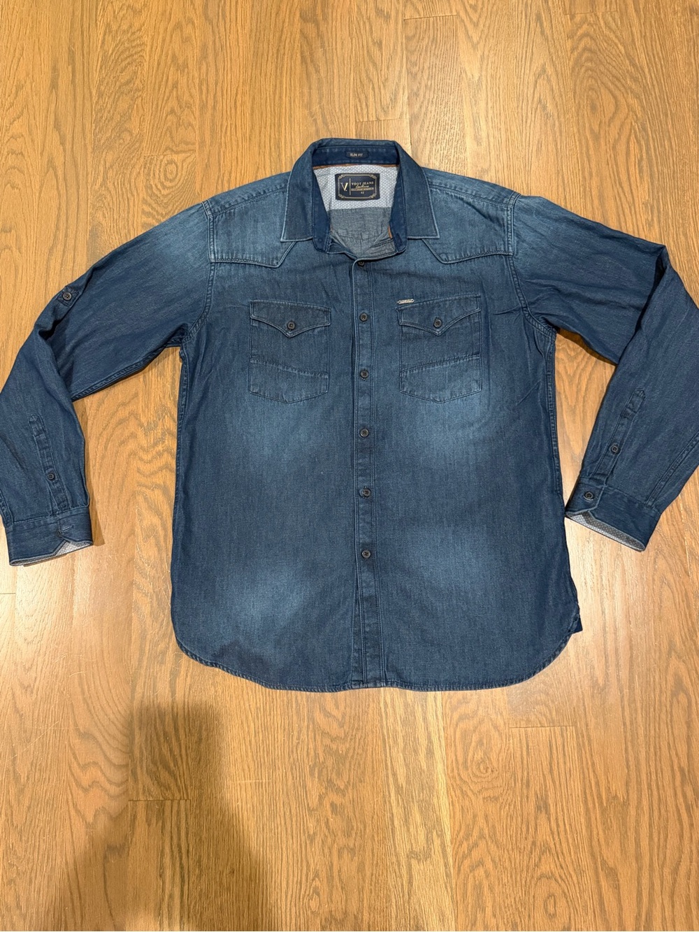 Vdot Jeans Slim Fit Denim Button Down Shirt Men’s Size 42 Dark Wash Western L - Picture 7 of 10